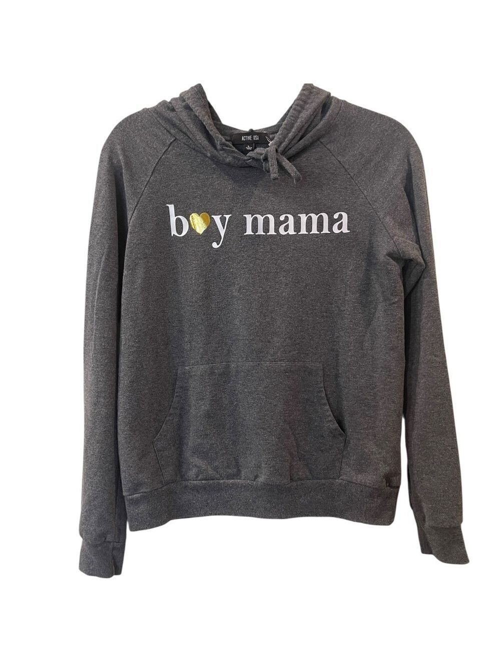Active USA Boy Mama Women’s Graphic Hoodie Long Sleeve Pullover Shirt Size Large